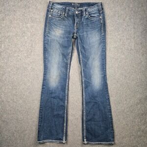 Silver Jeans Aiko Bootcut Womens 31x33 Blue Thick Stitch Y2K Western Rodeo Boho